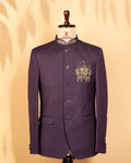 Maroon Italian Fabric Jodhpuri Suit with Zardosi & Beads Elephant Design