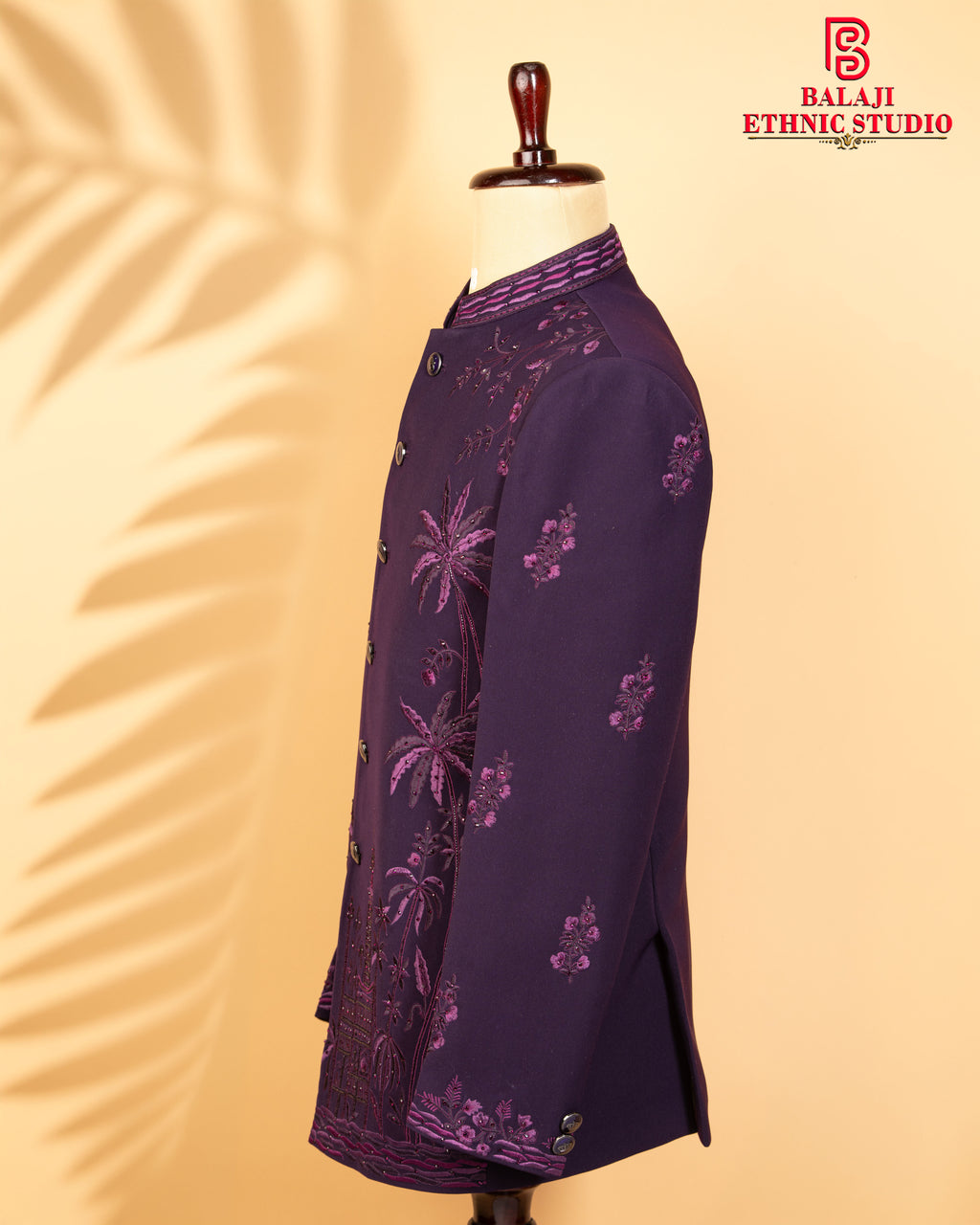 Purple Multi-Tone Embroidered Jodhpuri Suit with Beads Work (Round Neck Bandhgala)