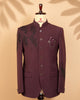 Maroon Armani Fabric Jodhpuri Suit with Black Beads & Kardana Work