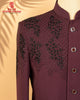 Maroon Armani Fabric Jodhpuri Suit with Black Beads & Kardana Work