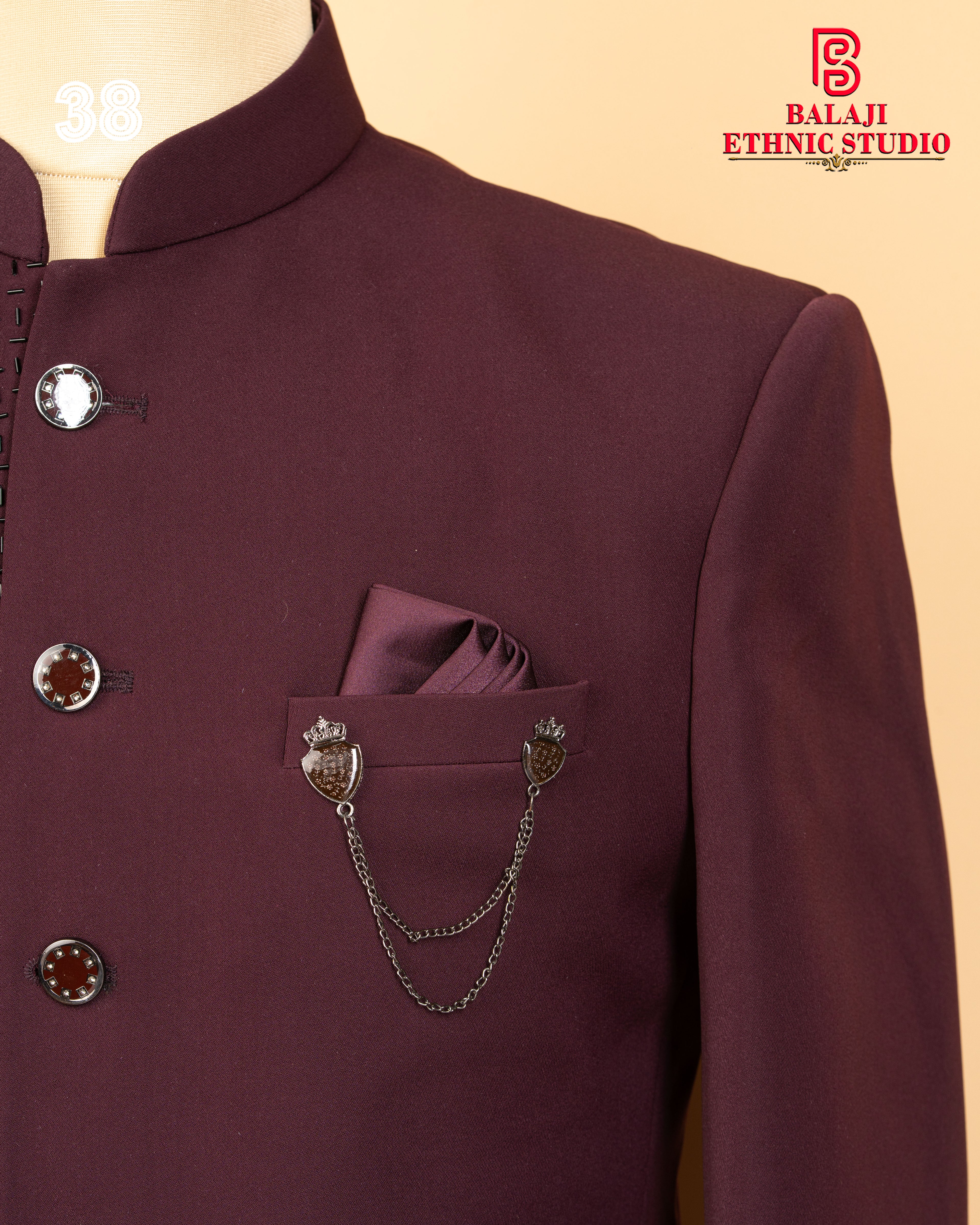 Maroon Armani Fabric Jodhpuri Suit with Black Beads & Kardana Work