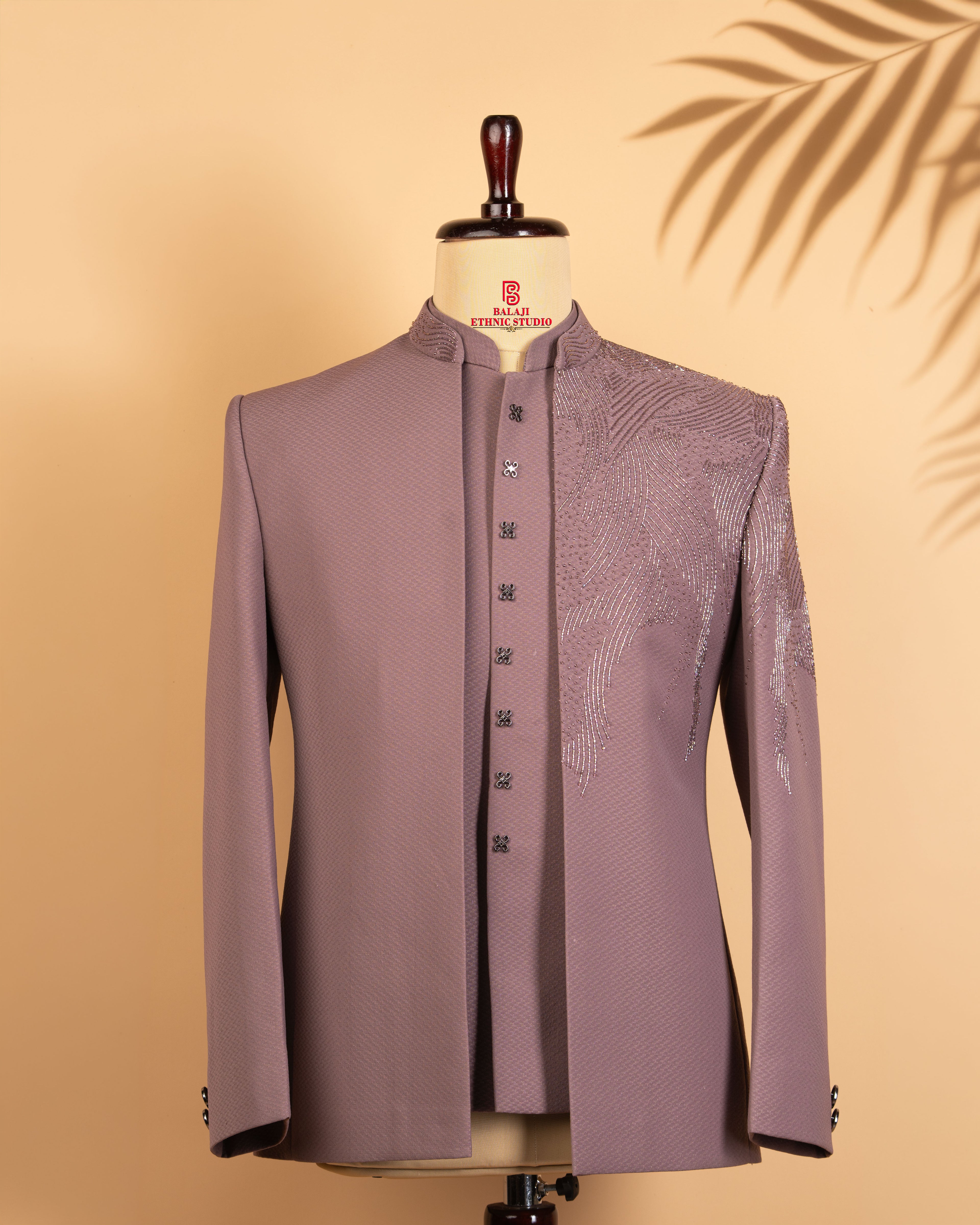 Italian Fabric Open Jodhpuri with Beads Work & Fancy Metal Buttons