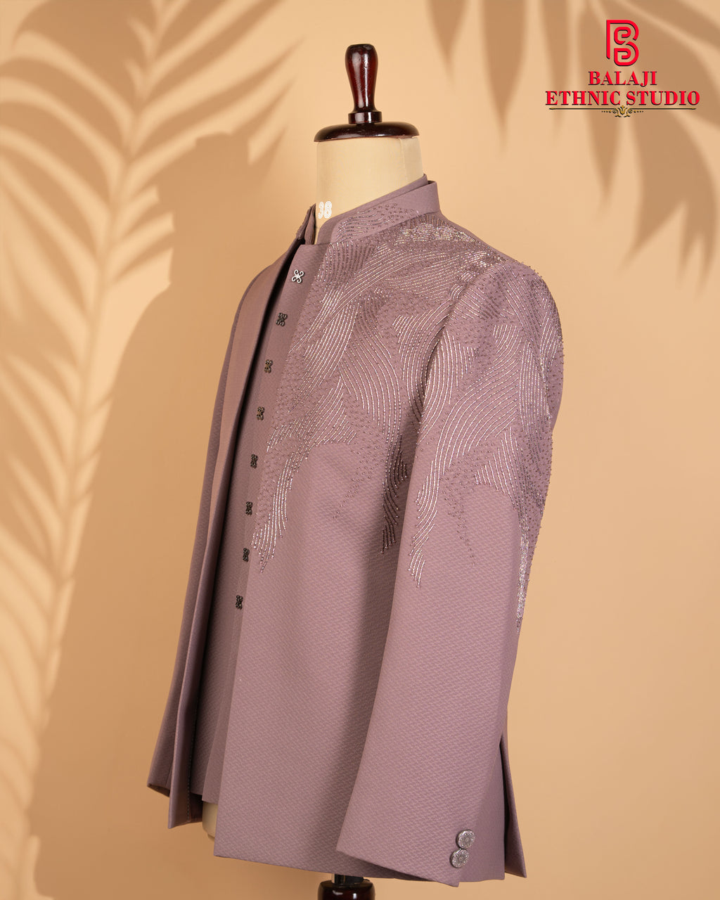 Italian Fabric Open Jodhpuri with Beads Work & Fancy Metal Buttons