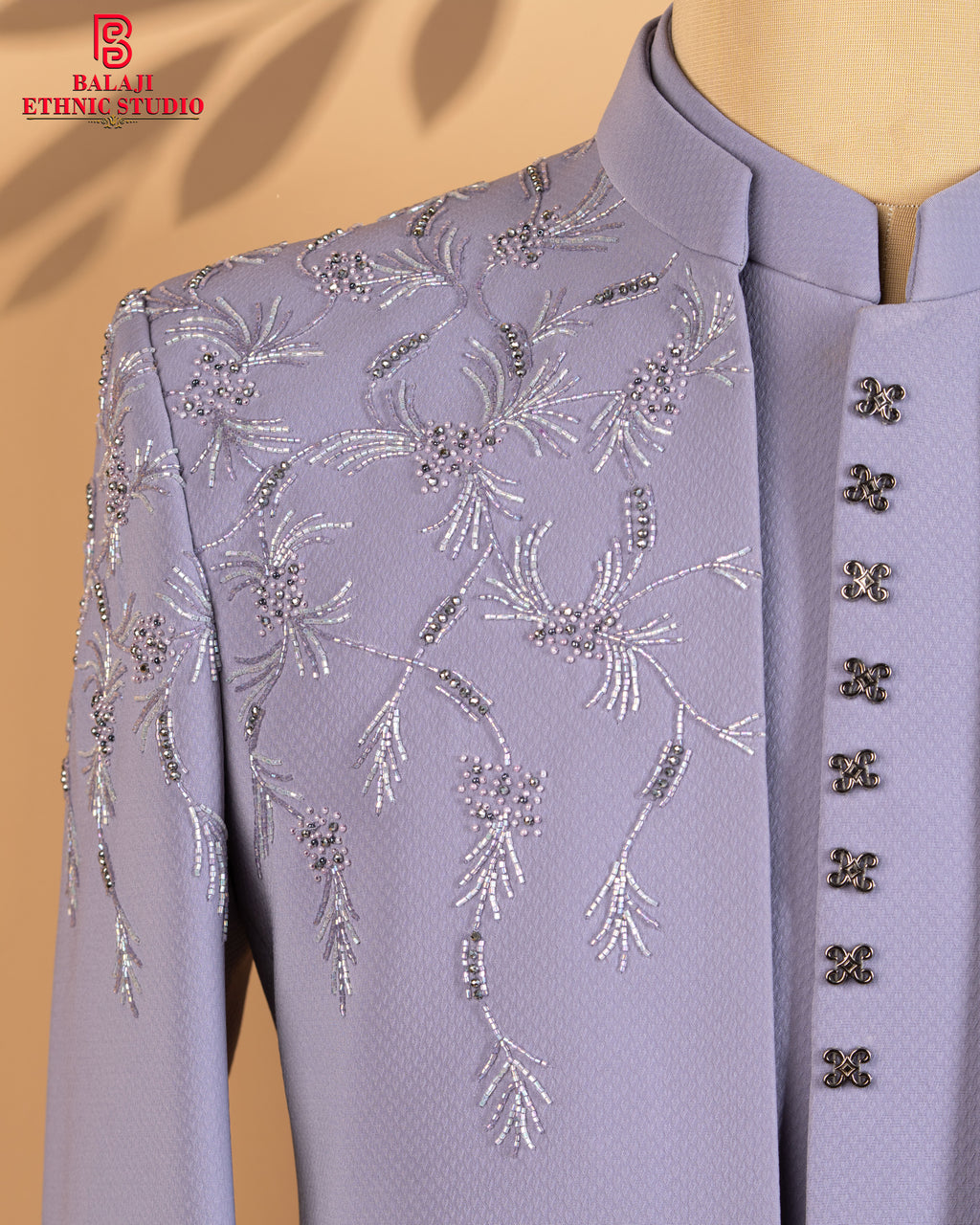 Light Lavender Italian Fabric Open Jodhpuri with Beads Work & Embroidery