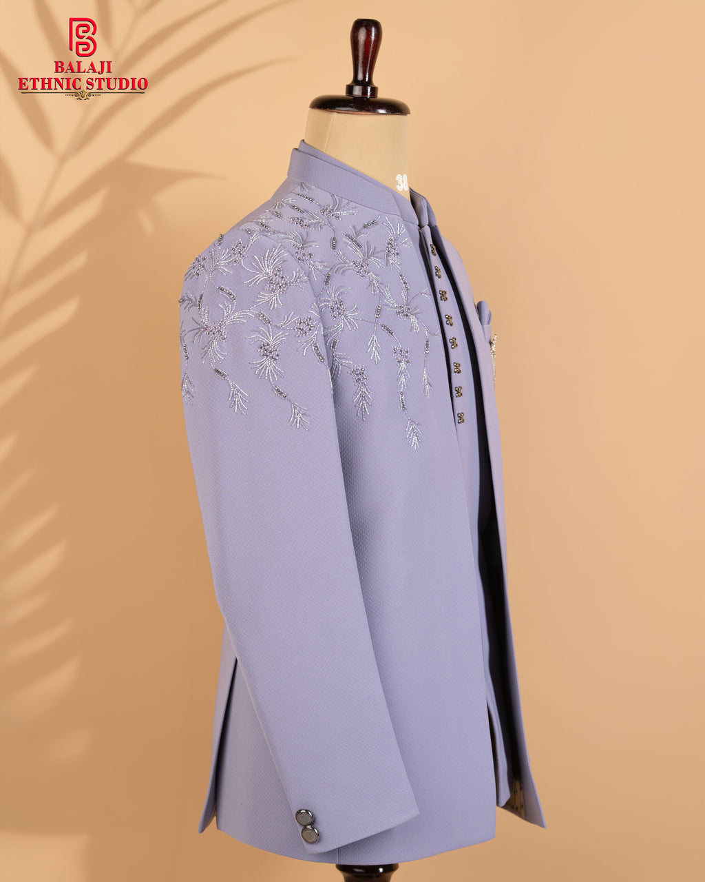 Light Lavender Italian Fabric Open Jodhpuri with Beads Work & Embroidery