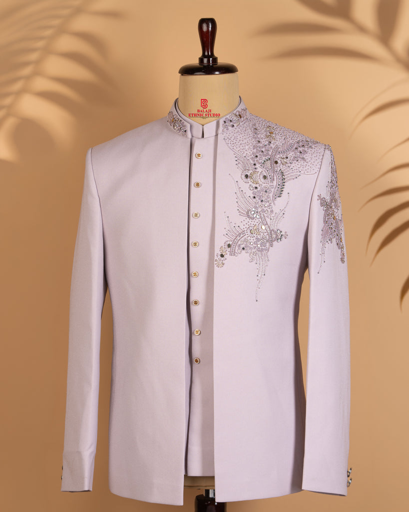 Peach Pink Jodhpuri Set with Kardana & Beads Work