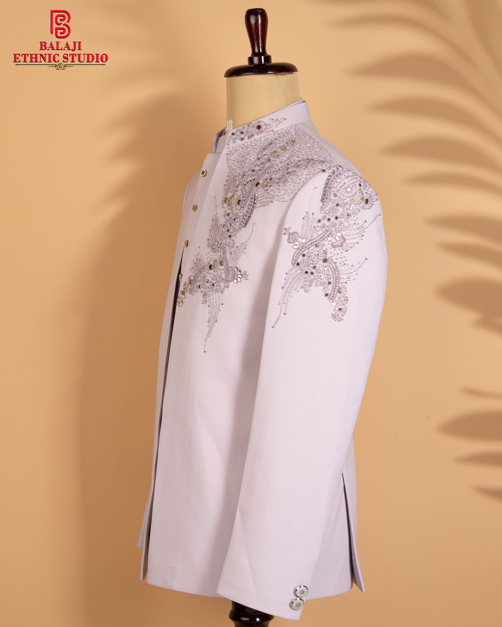 Peach Pink Jodhpuri Set with Kardana & Beads Work