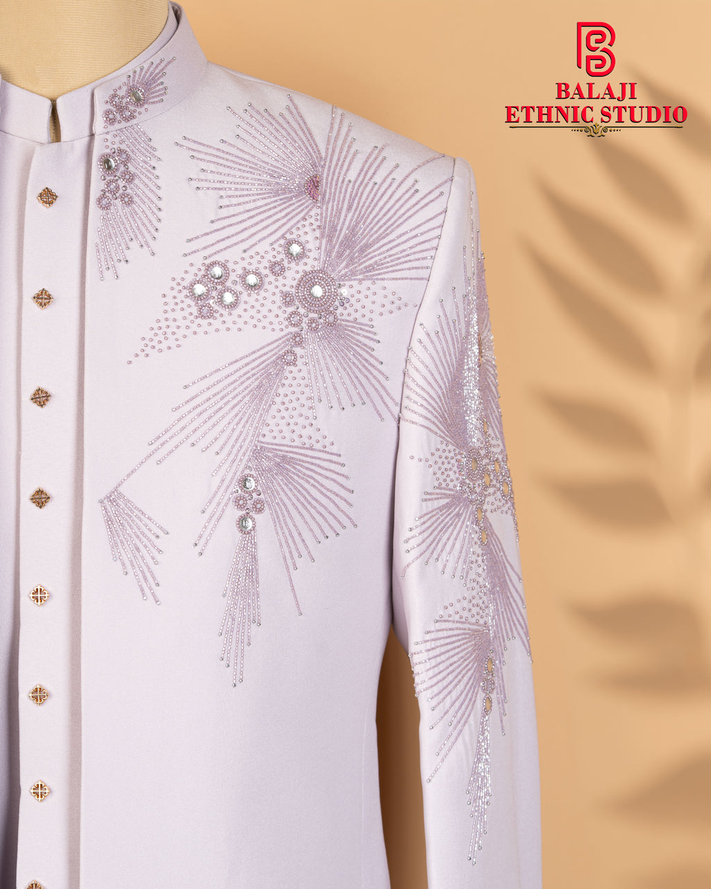 Lavender Purple Jodhpuri Set with Beads, Mirror & Kardana Work