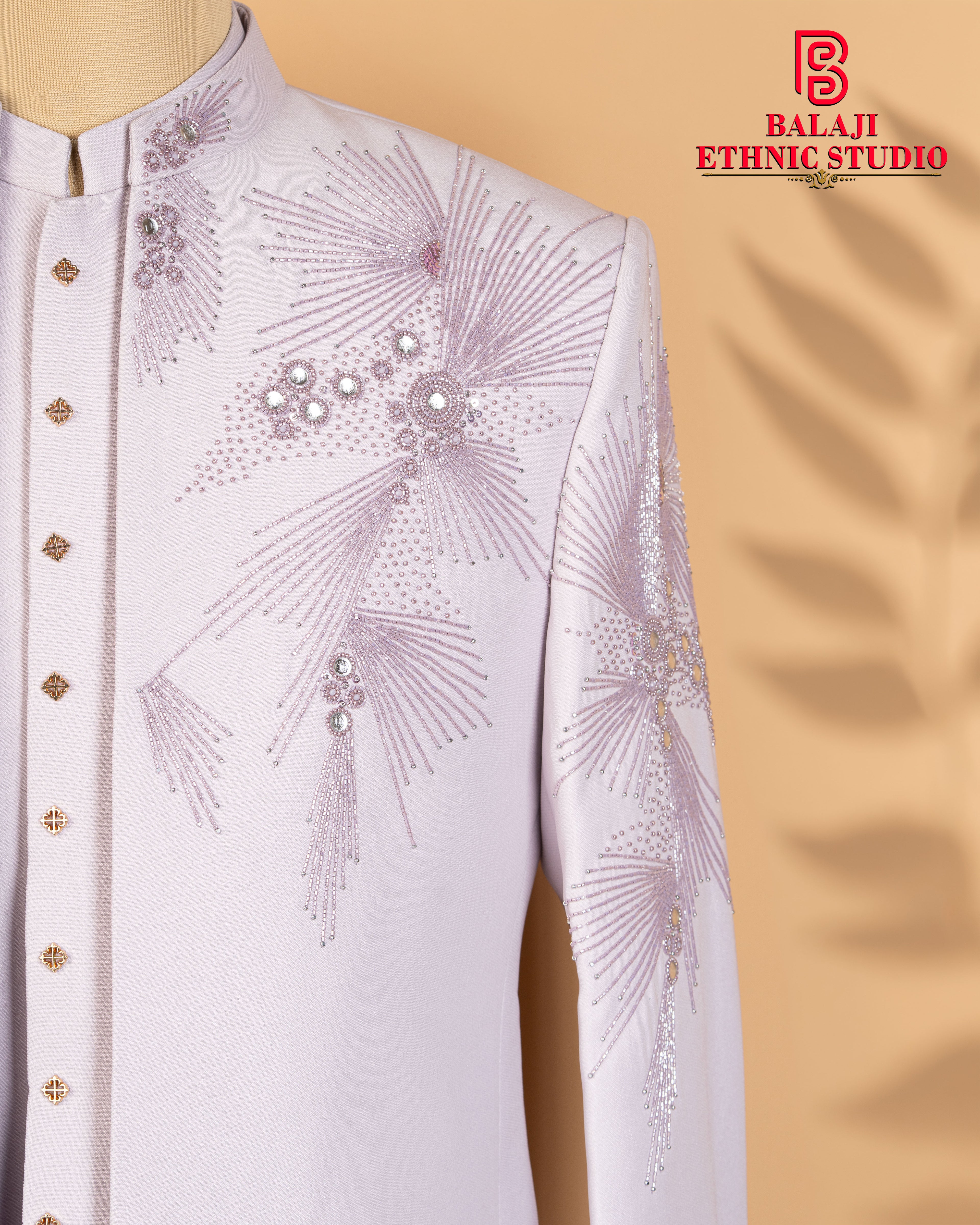 Lavender Purple Jodhpuri Set with Beads, Mirror & Kardana Work
