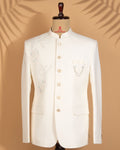 Off-White Closed Jodhpuri Suit with Bead Embroidery (Armani Fabric)