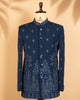 Steel Blue Closed Jodhpuri Suit with Mirror & Embroidery Work