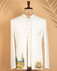 Off White Open Jodhpuri Suit with Scenic Print & Bead Work (Armani Fabric)