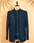Navy Blue Open Jodhpuri Suit with Hand Embroidery & Bead Work (Armani Fabric)