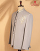 Light Grey Open Jodhpuri Suit with Kardana & Embroidery Work (Italian Texture Fabric)