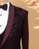 Maroon Armani Fabric 3-Piece Tuxedo Suit with Kardana, Beads & Embroidery Work