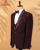 Maroon Armani Fabric 3-Piece Tuxedo Suit with Kardana, Beads & Embroidery Work