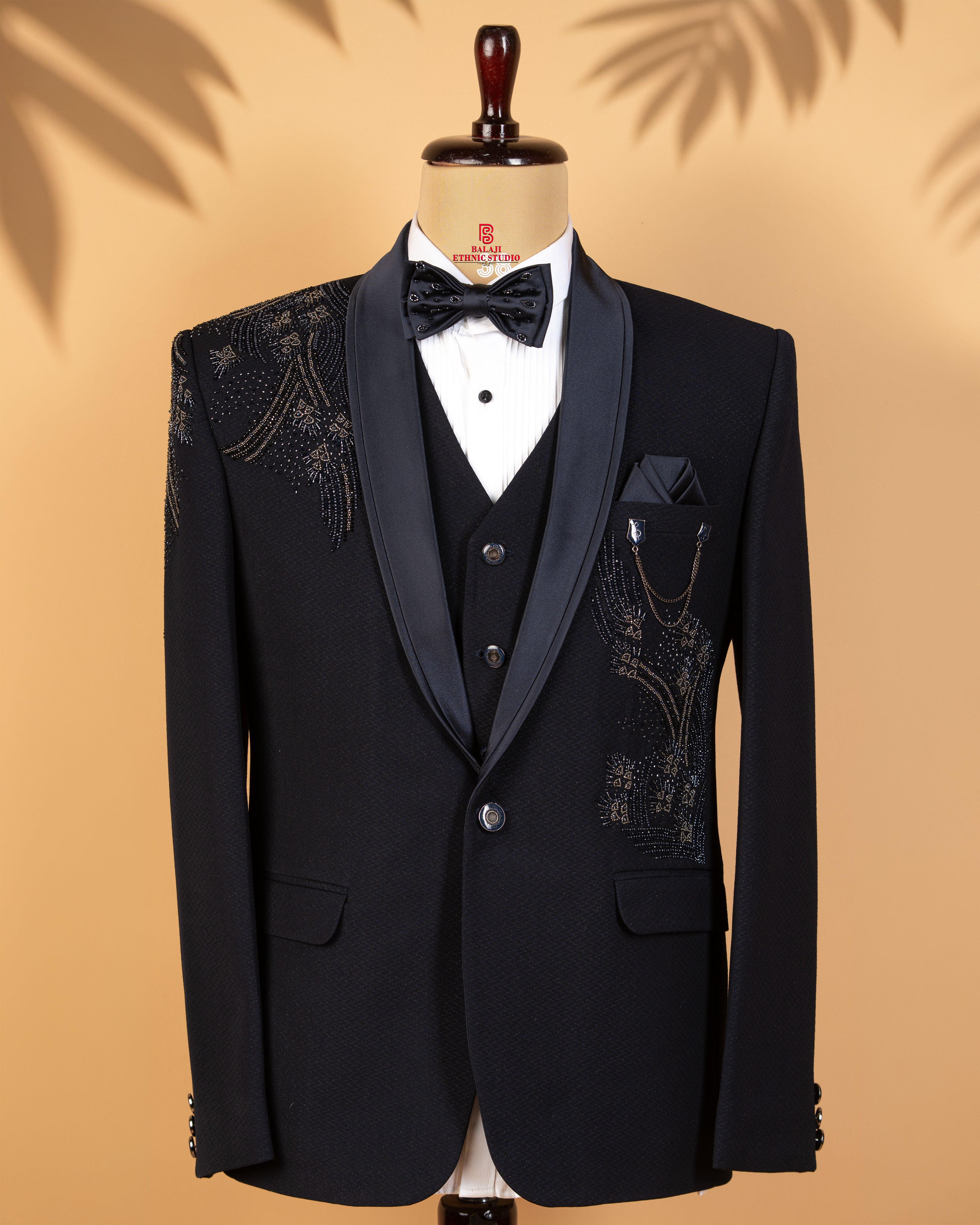 Blue Tuxedo 3-Piece Suit with Bead Work