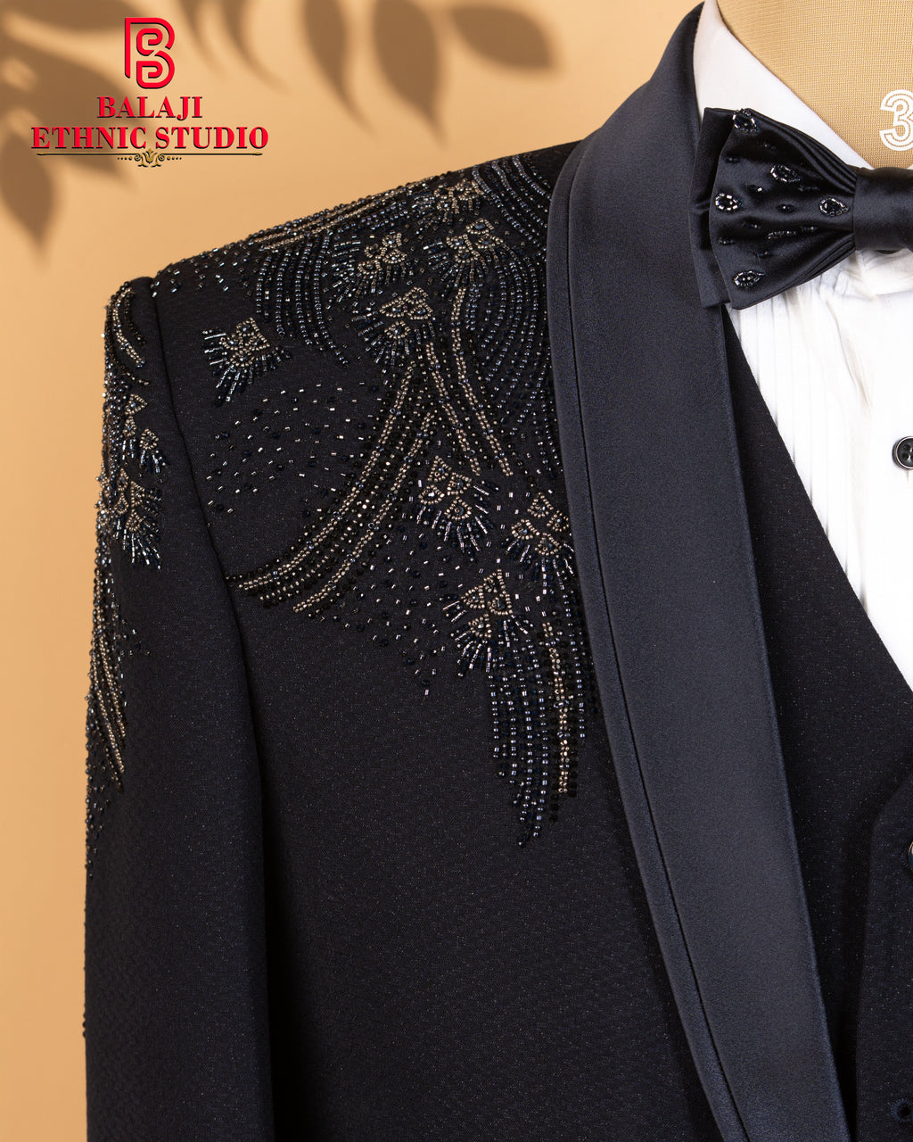 Blue Tuxedo 3-Piece Suit with Bead Work