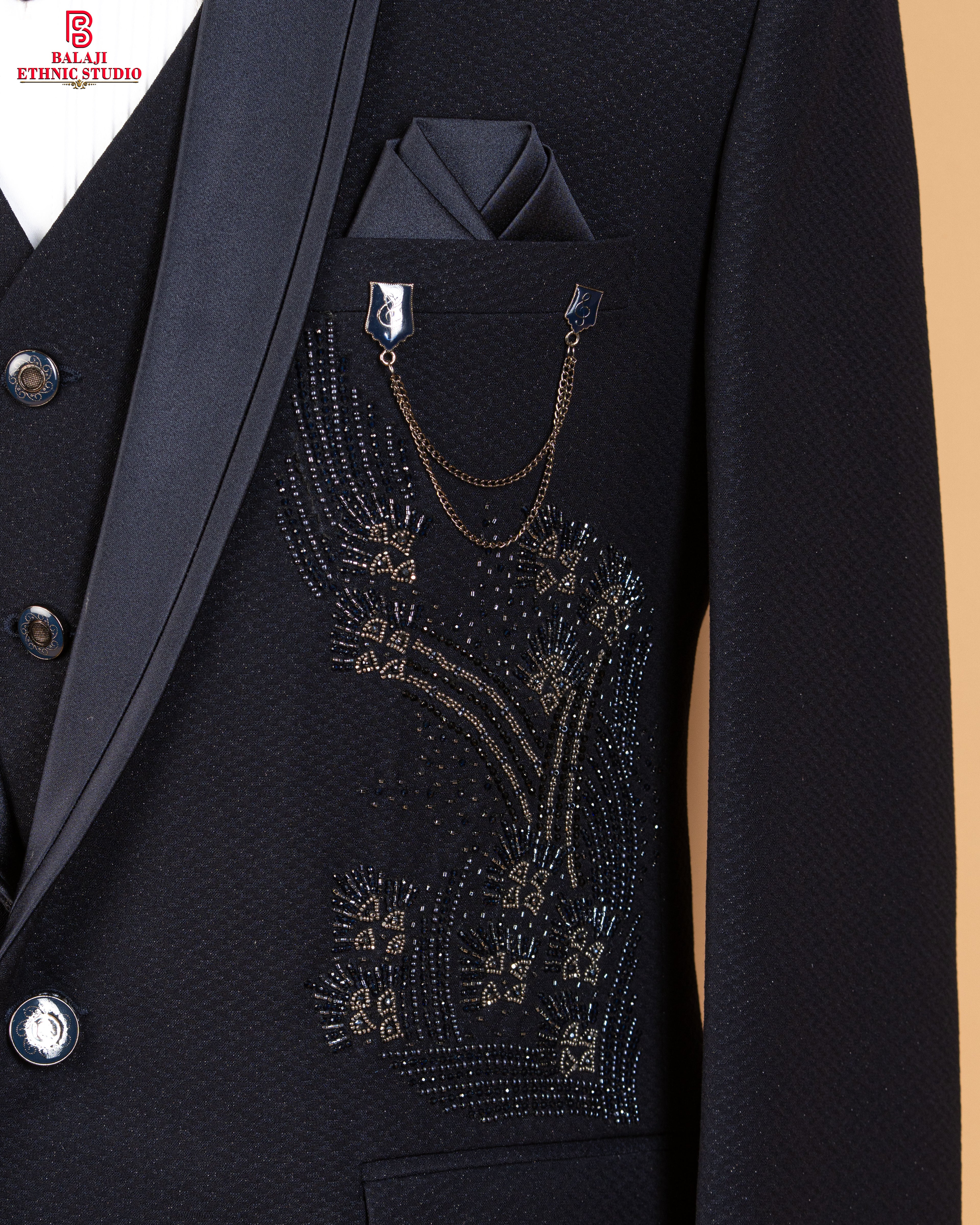 Blue Tuxedo 3-Piece Suit with Bead Work