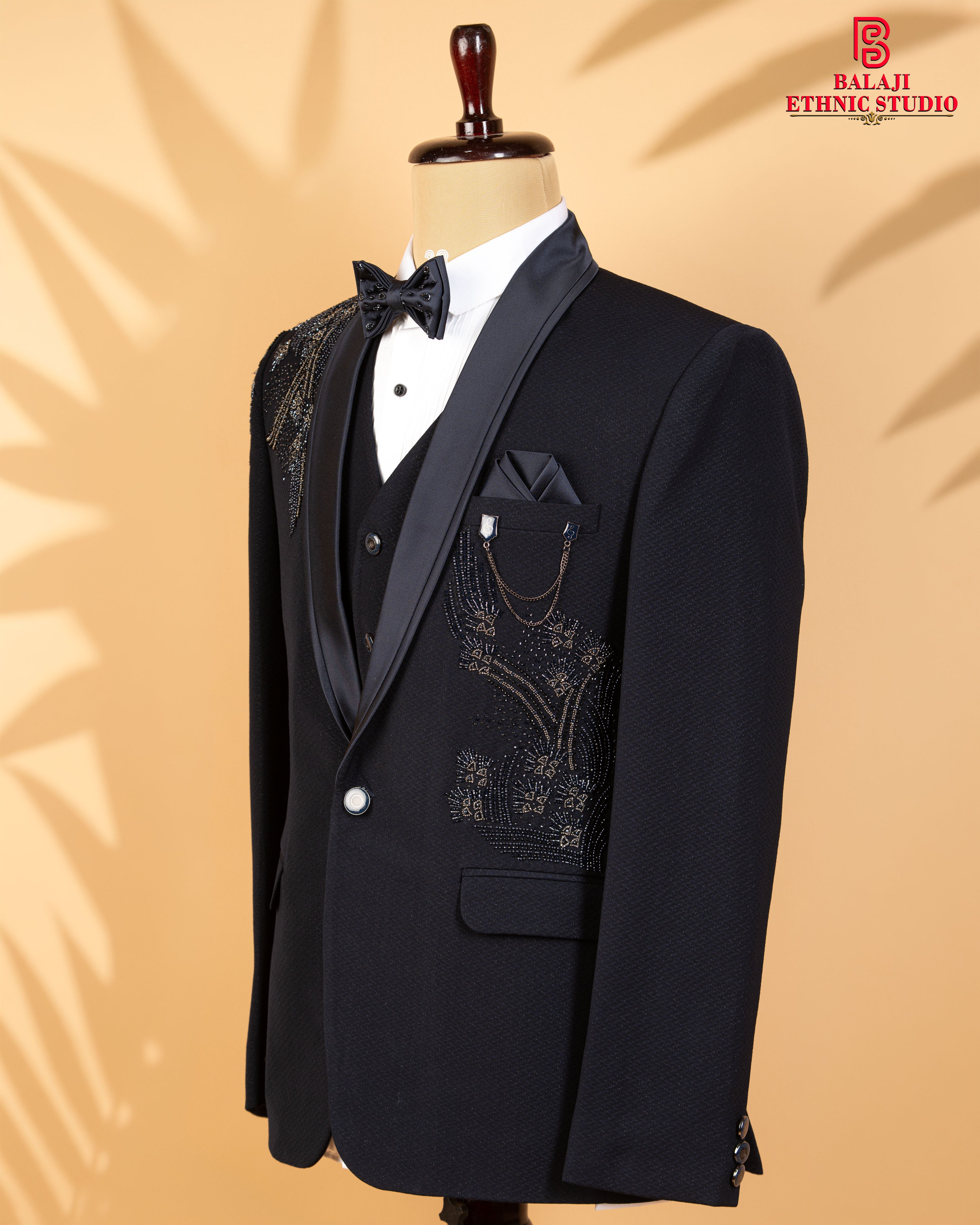 Blue Tuxedo 3-Piece Suit with Bead Work